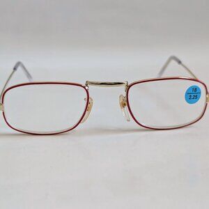 NWT Vintage 90's Rectangle Metal Half Frame Reading Glasses (Gold/Red)